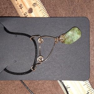 Natural green stone pendant on handmade wire wrap decor necklace